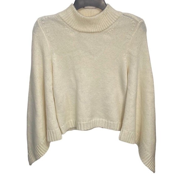 Moth Anthropologie‎ Mock Neck Sweater Ivory Bell Sleeve Cutout Size Small - Picture 1 of 6
